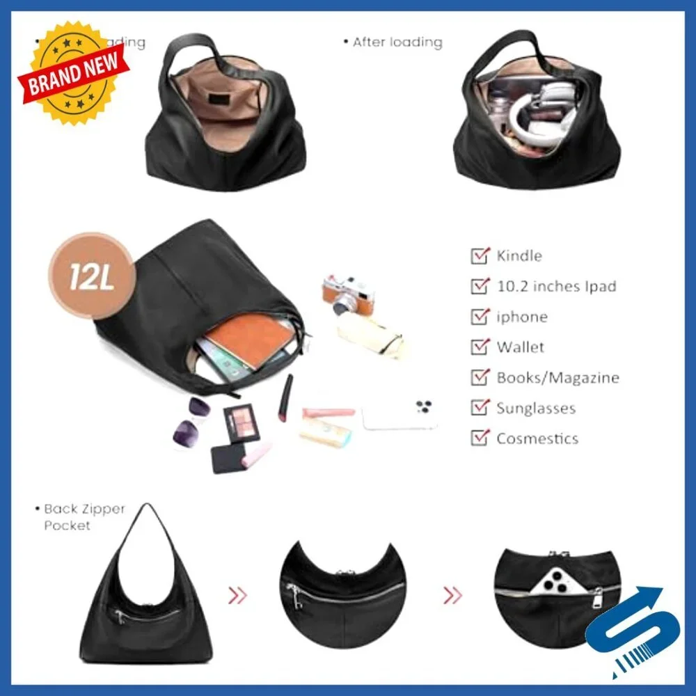Leather Slouchy Hobo Tote Bag Ultra Soft Lightweight Work Travel Shoulder Purse
